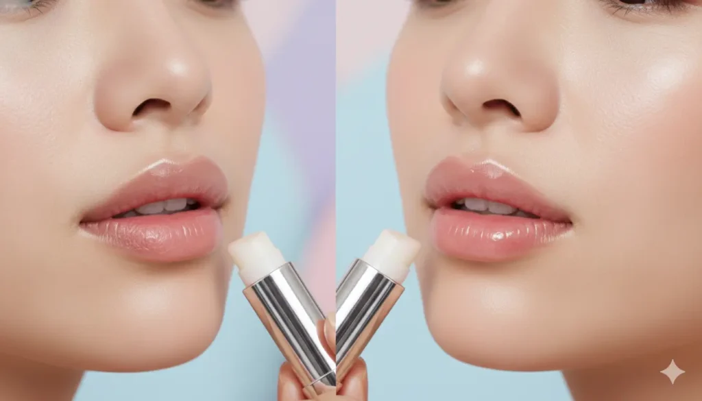 before and after using hydrating lip balm for dry lips